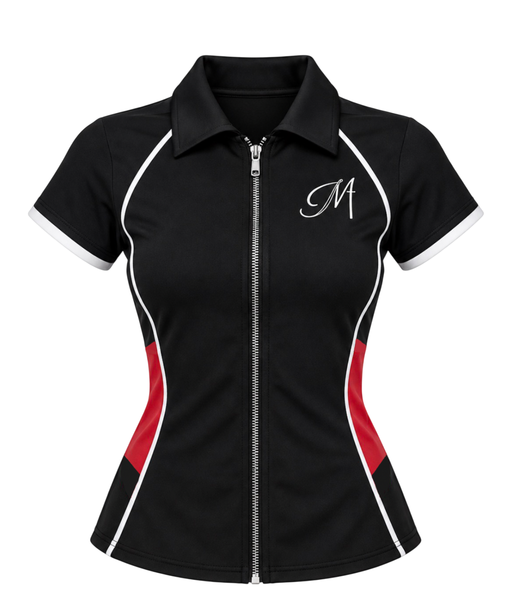 MISMATCHED BLACK ZIP-UP TOP